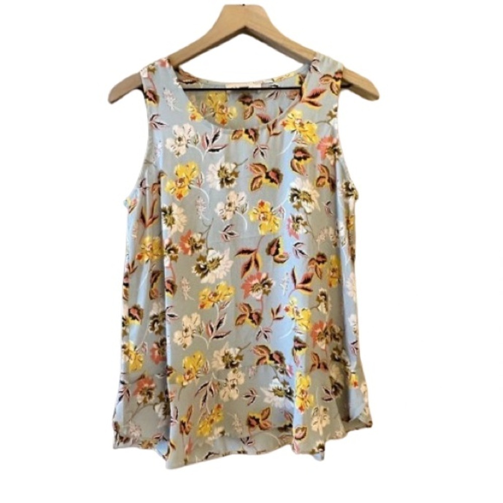 Women's S Philosophy Sleeveless Floral Tank Ruffle Light Blue Yellow Gray